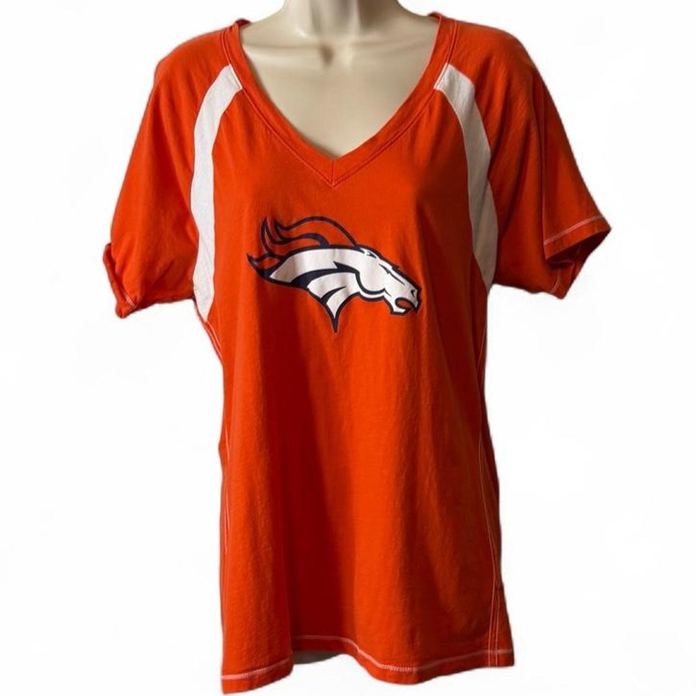Majestic Orange Denver Broncos Peyton Manning 18 V-Neck Tee, Women's Size XL